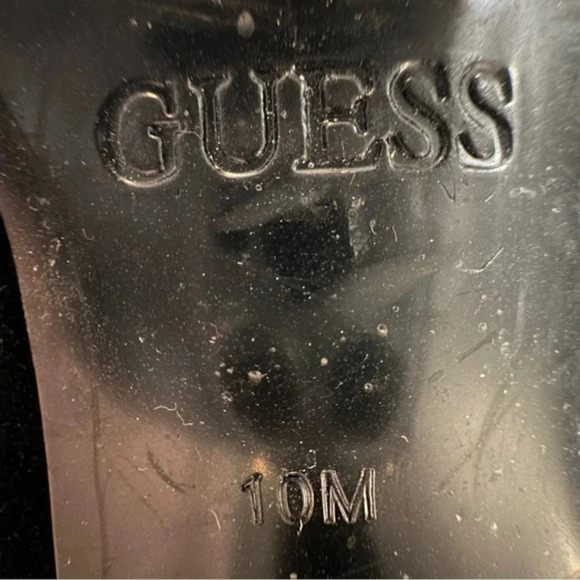 Guess Nerina 10M black suede silver studded 4.5" heeled boots w/ side zipper - Picture 8 of 10